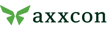 AXXCON-Logo-2024_horizontal_Website Axxcon-Logo mit grünem Schmetterlingsflügel-Symbol und dunkelgrünem Kleinbuchstaben-Text.