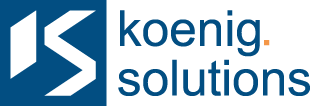 KS_Logo_blaue-Schrift Koenig Solutions Logo mit stilisiertem KS und Text koenig solutions auf blauem und weißem Hintergrund.